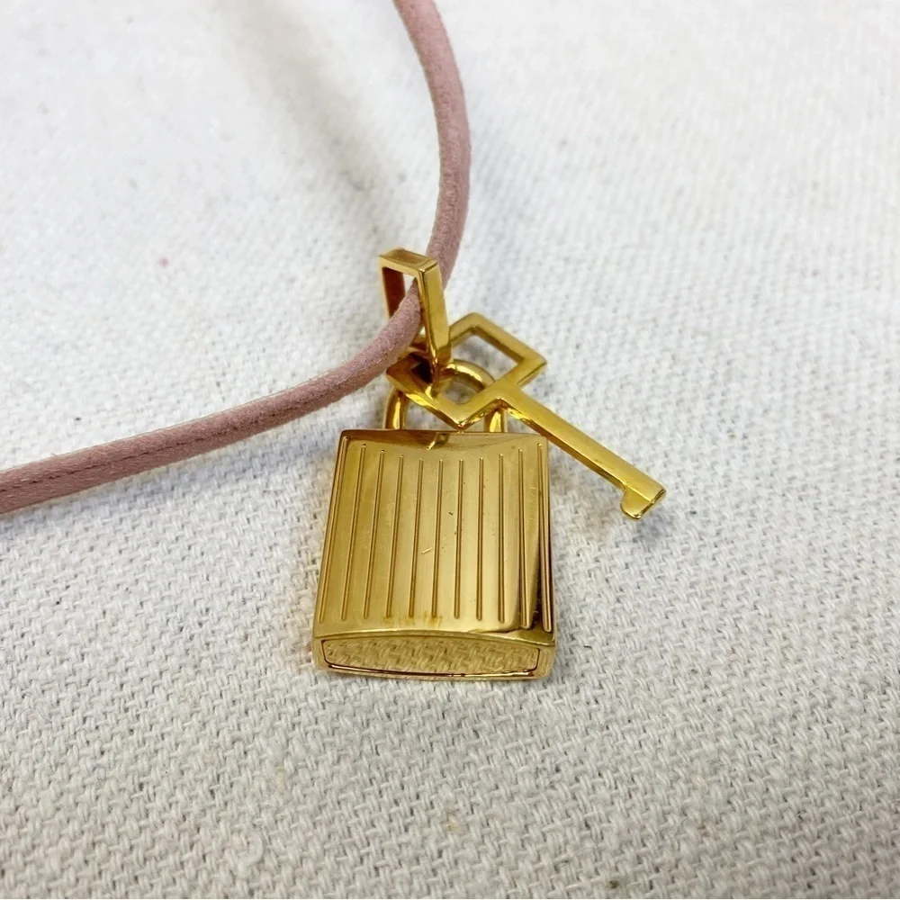 Authentic Tom Ford pink suede & Gold Padlock Anklet / Ankle Bracelet